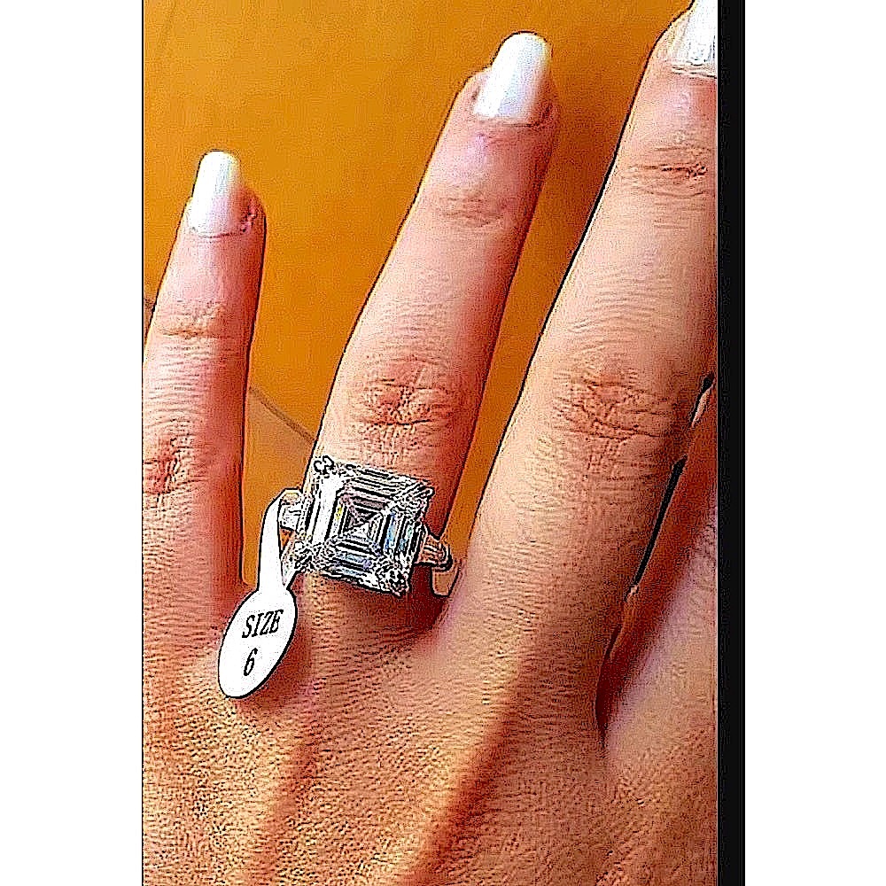5Ct Asscher Cut Platinum‎ Plated S925 Simulated Diamond Ring, Size 10 NEW